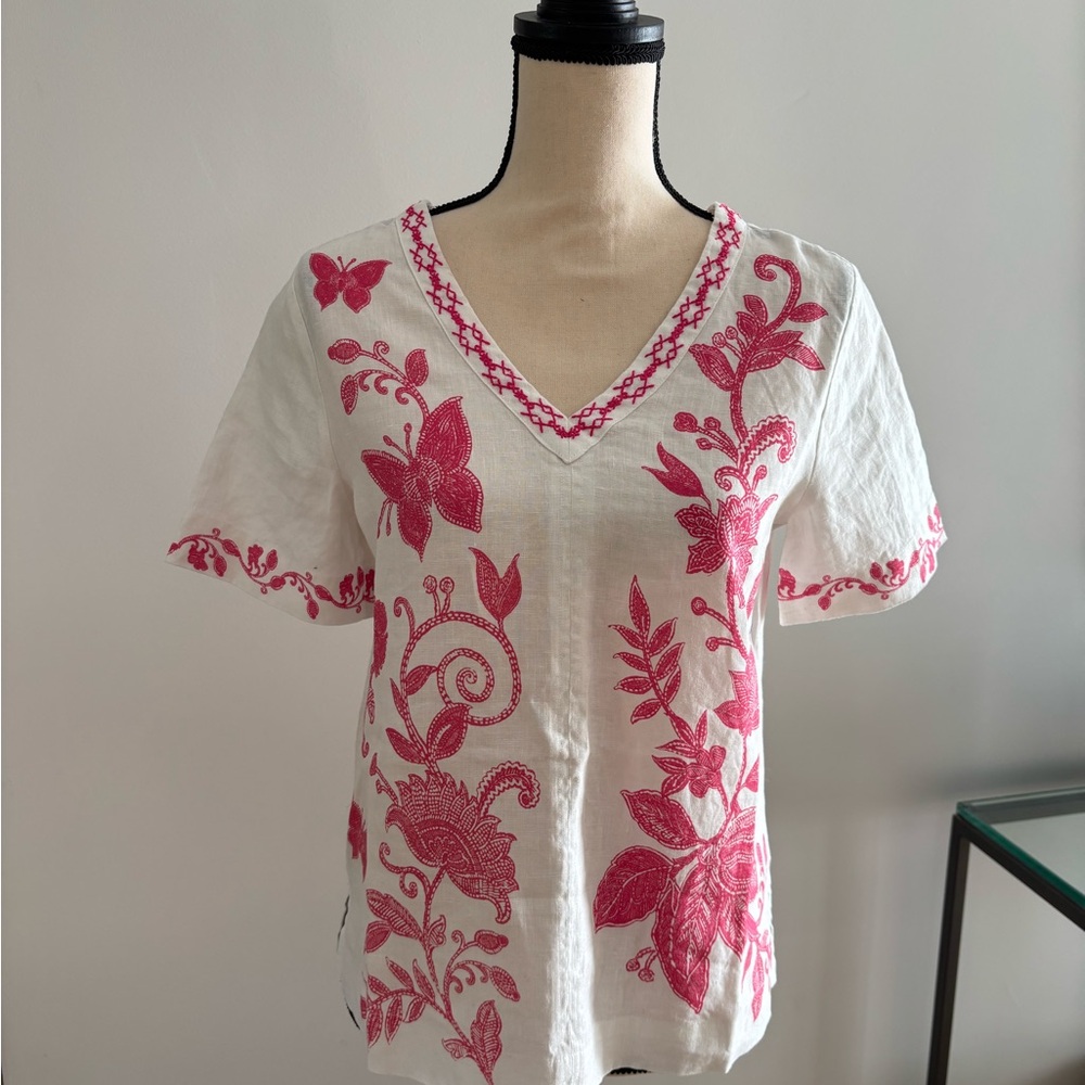 Johnny Was Pink Embroidered Linen Blouse Brand New w/tags XS